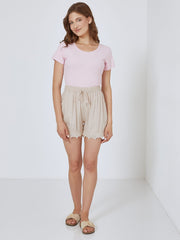 Shorts with lace and drawstring