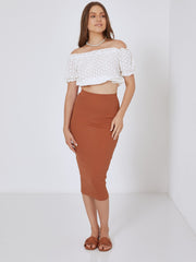 Caramel ribbed knit midi dress