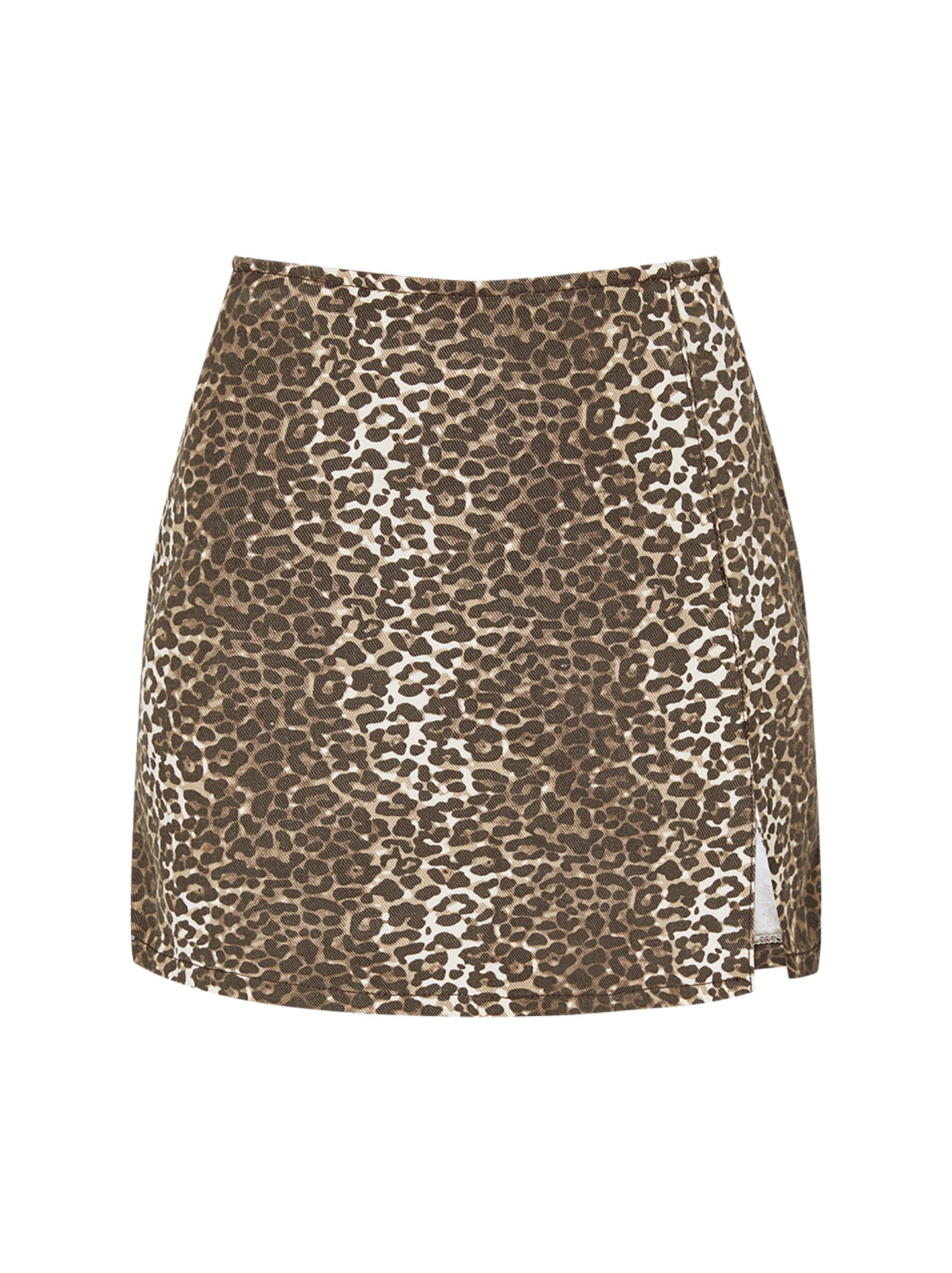 Brown leopard slit mini skirt