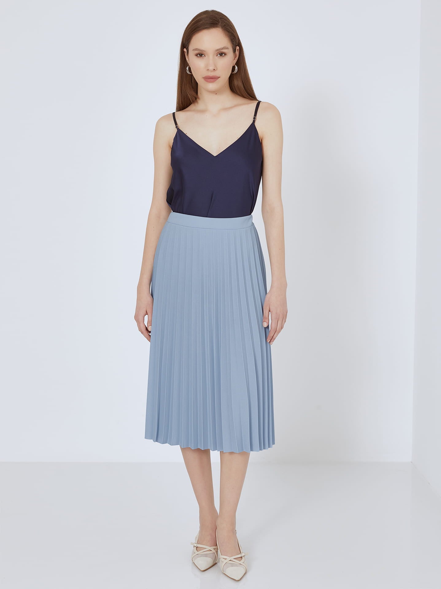 Light blue pleated midi dress