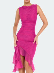 Ruffled cocktail dress with asymmetrical hem