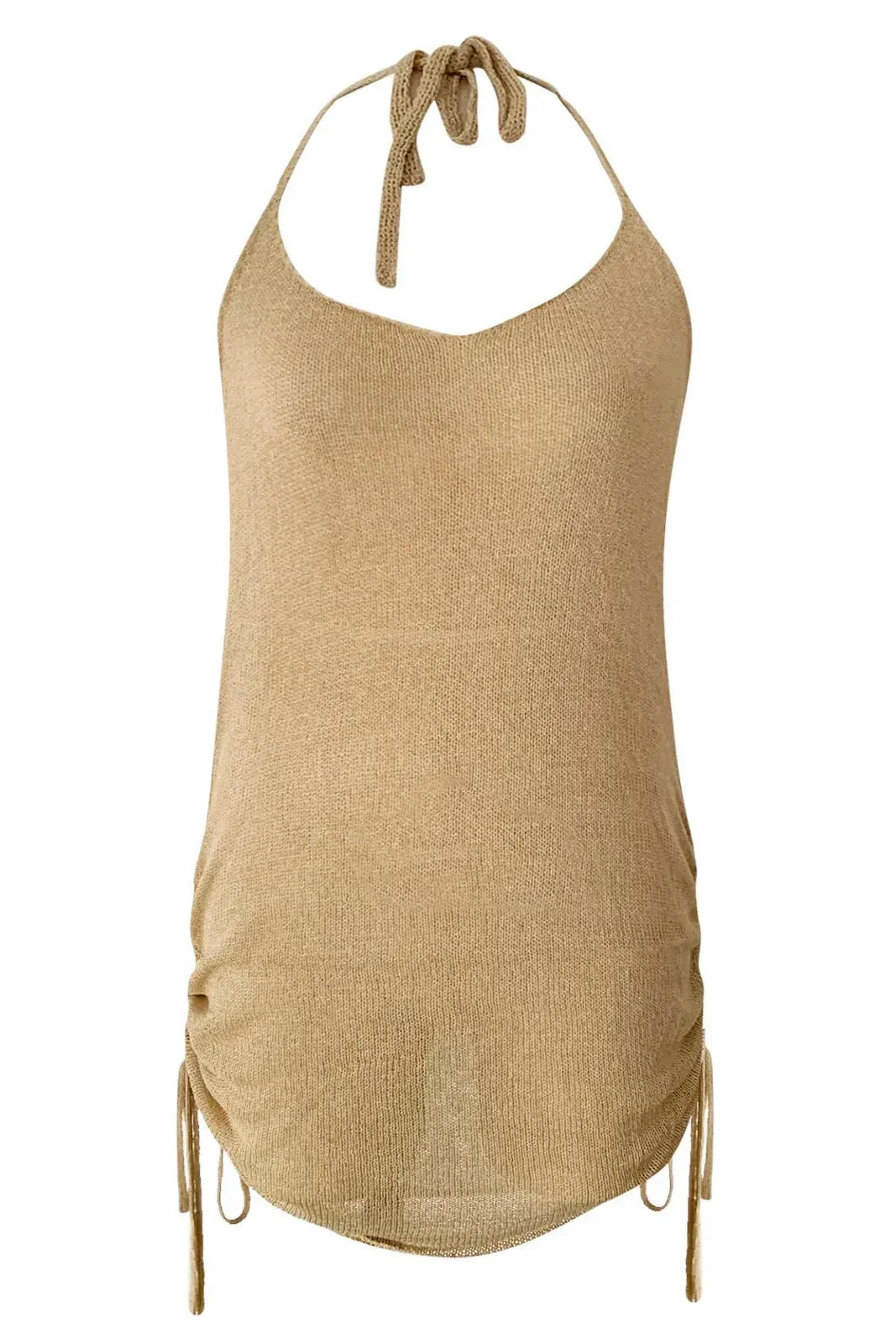 Beige backless mini dress with side knots