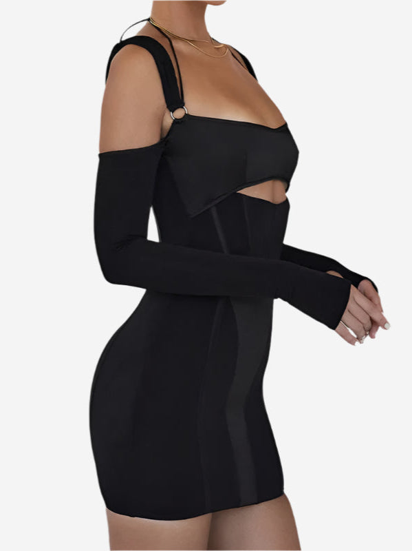 Tight rygglös långärmad miniklänning