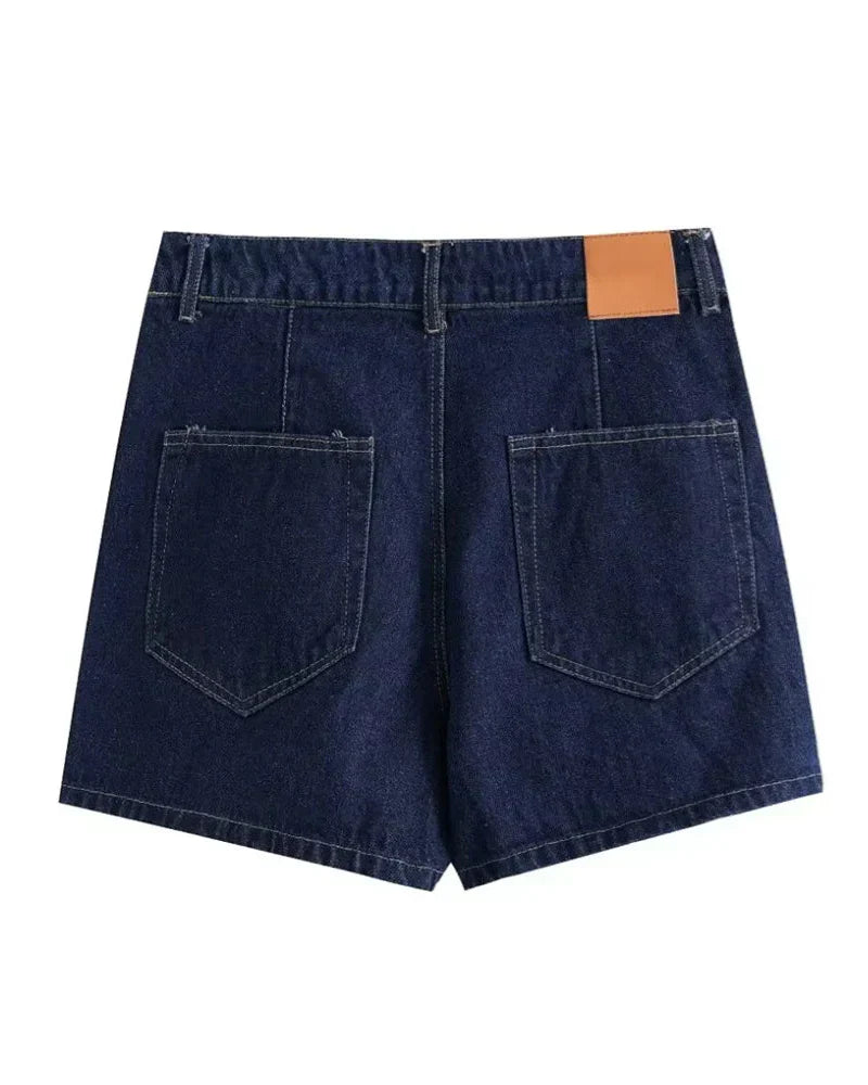 Dark blue skort with asymmetrical waist