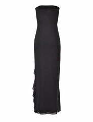 Black strapless ruffled maxi dress