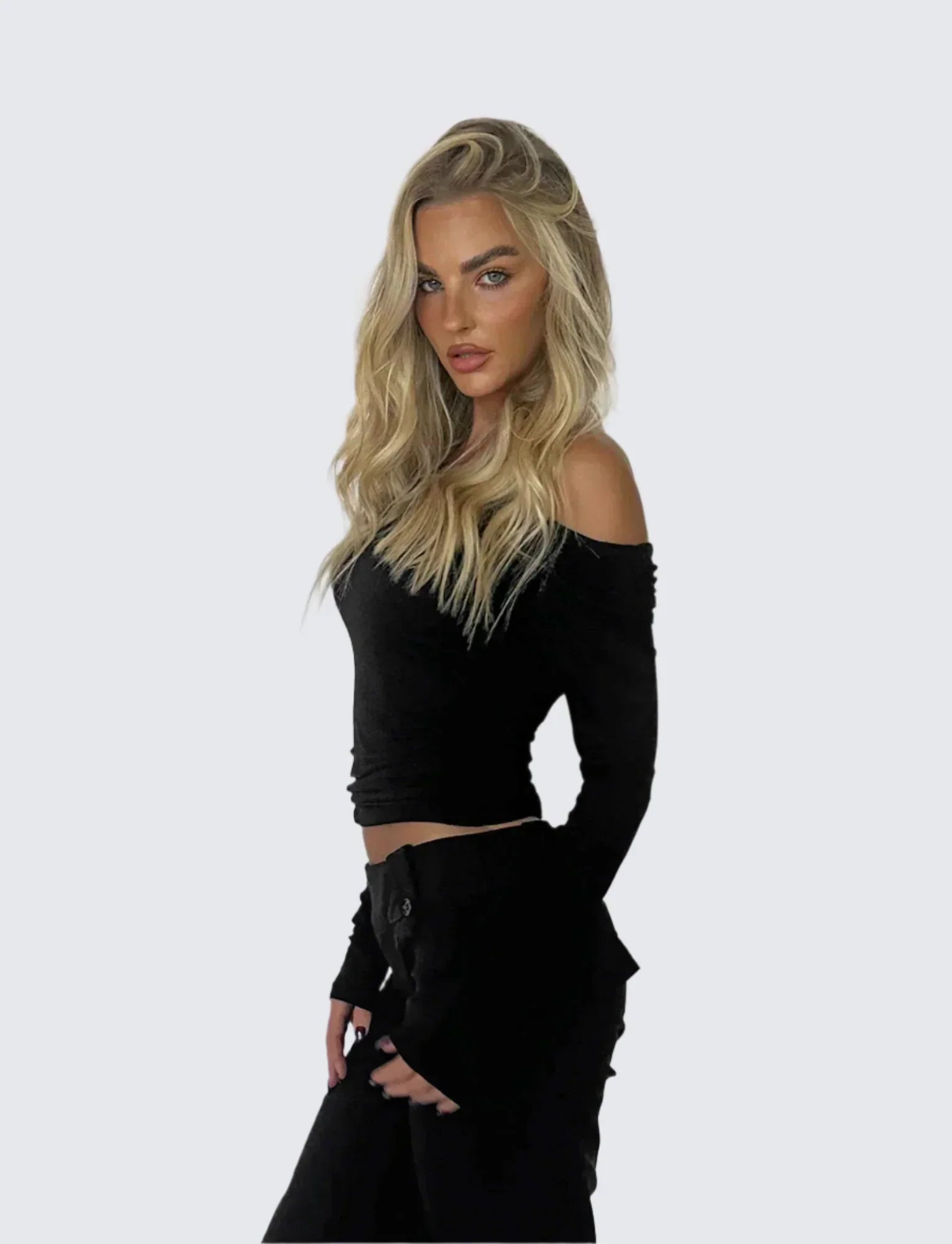 Chic off shoulders topp med ryggutskärning