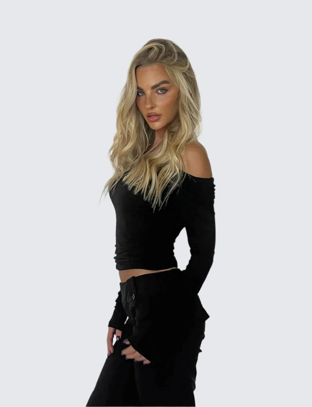 Chic off shoulders topp med ryggutskärning