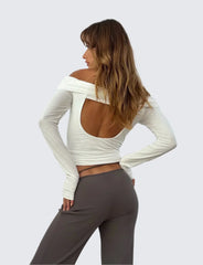 Chic off shoulders topp med ryggutskärning