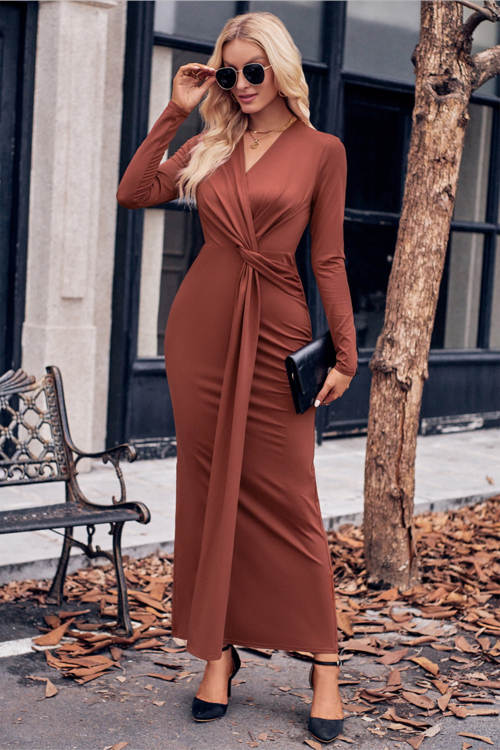 Draped dress with bow in front