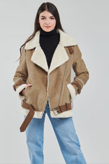 Brown aviator jacket with belt