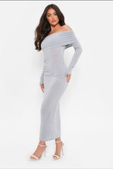Gray off-shoulder bodycon midi dress