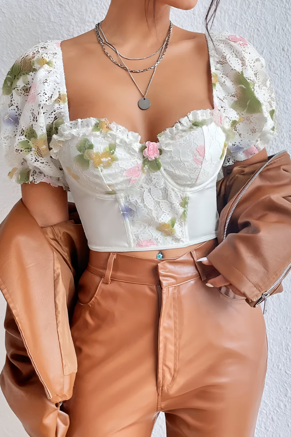 Eclipse halter top with puff sleeves