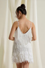 Feather dress with straps and V-neck