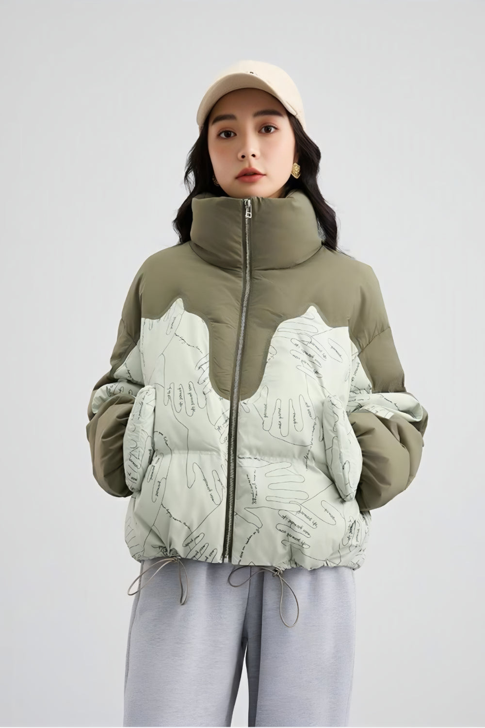 Quilted jacket with sketch print