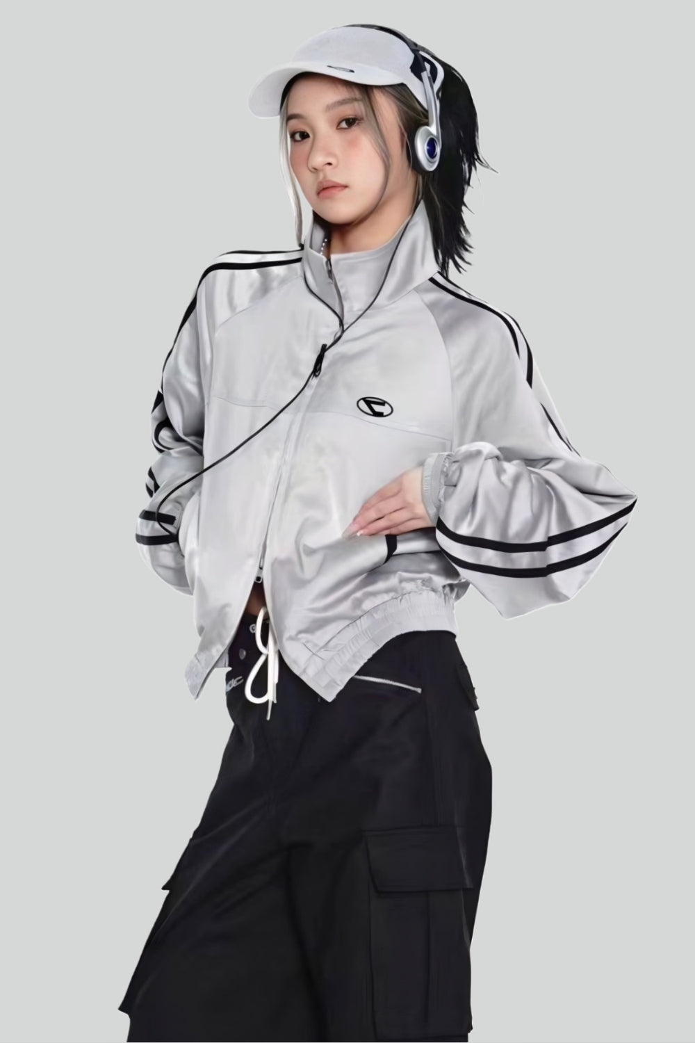 Zip-up tracksuit jacket with stripes