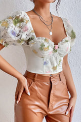 Eclipse halter top with puff sleeves