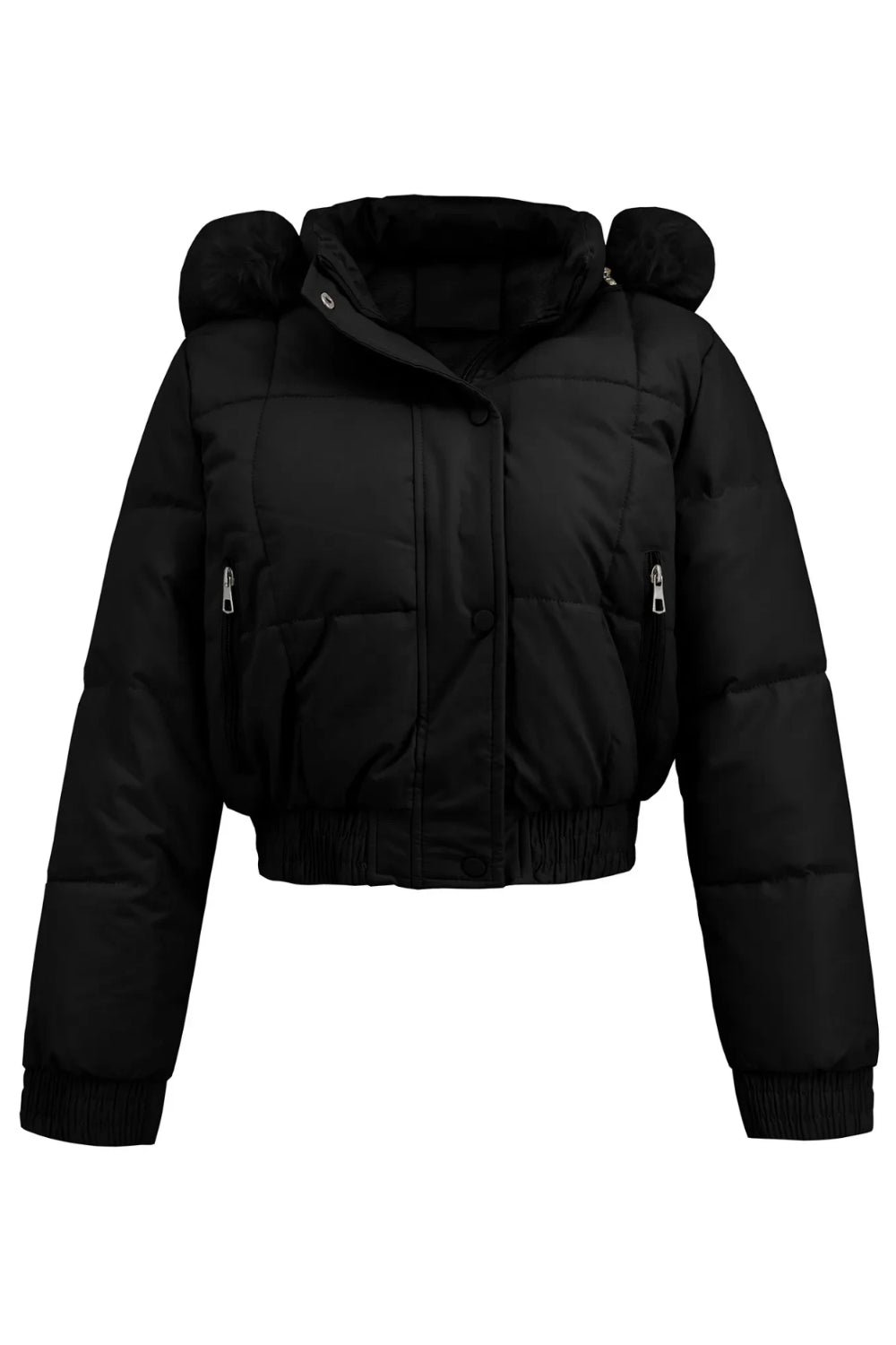 Short quilted windbreaker with hood