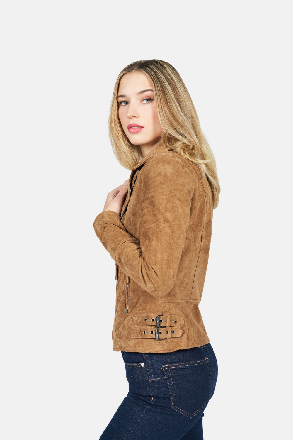 Short jacket with oblique zipper