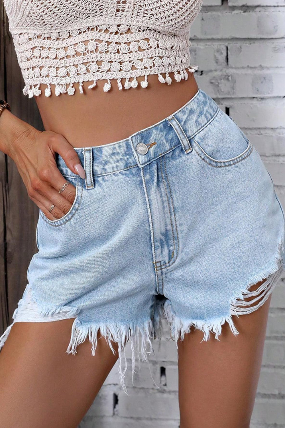 High waisted ripped denim shorts