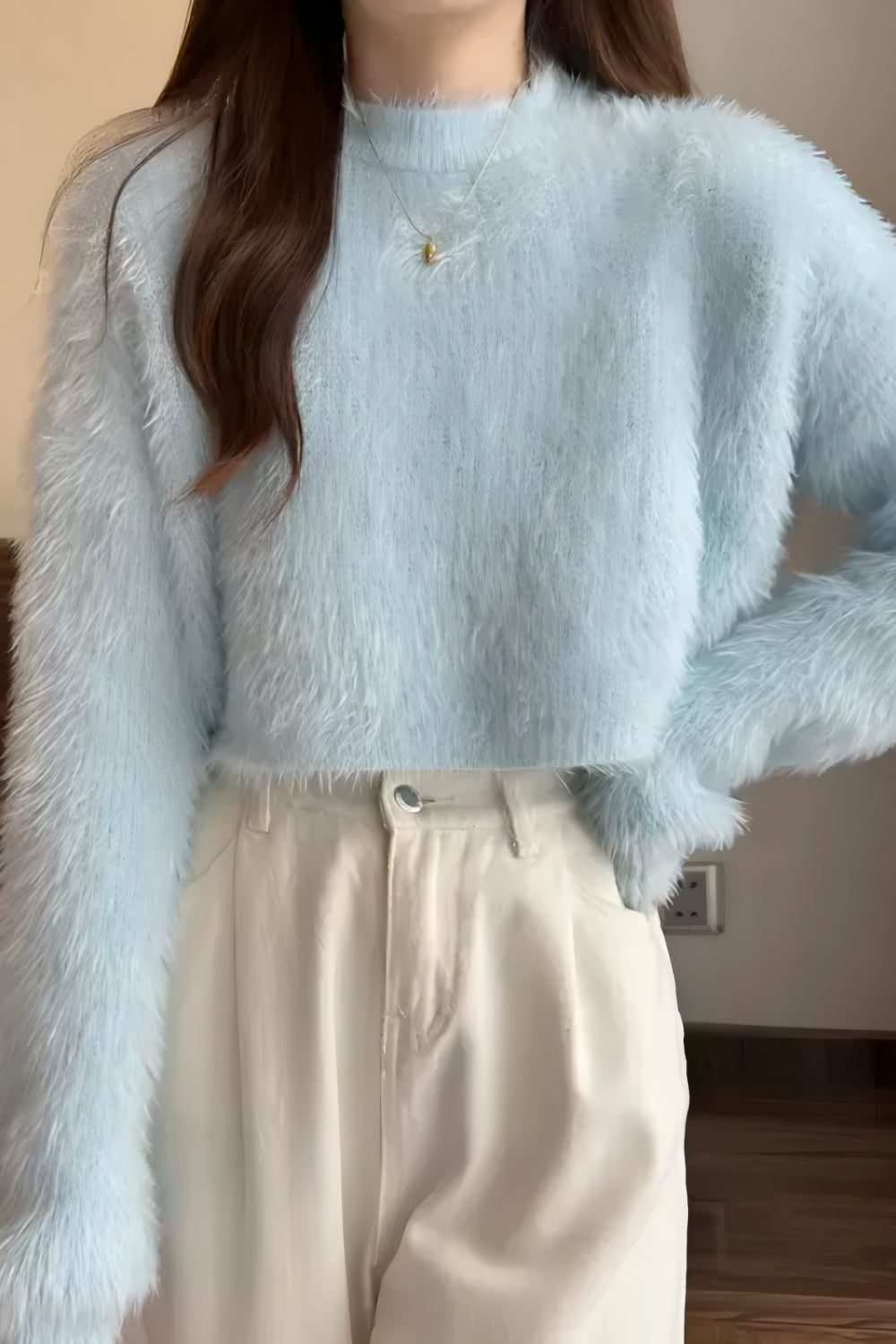Soft and fluffy crew neck sweater