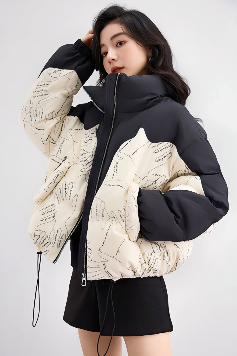 Quilted jacket with sketch print