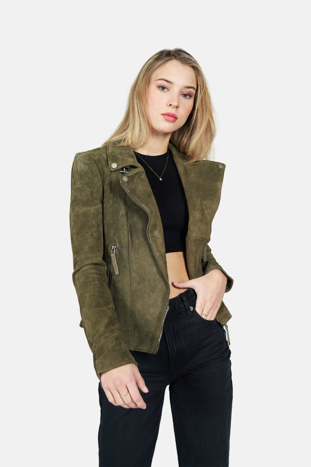 Short jacket with oblique zipper