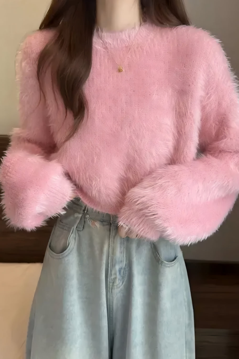 Soft and fluffy crew neck sweater