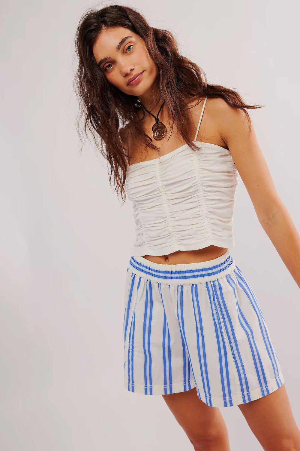 Striped elastic beach shorts