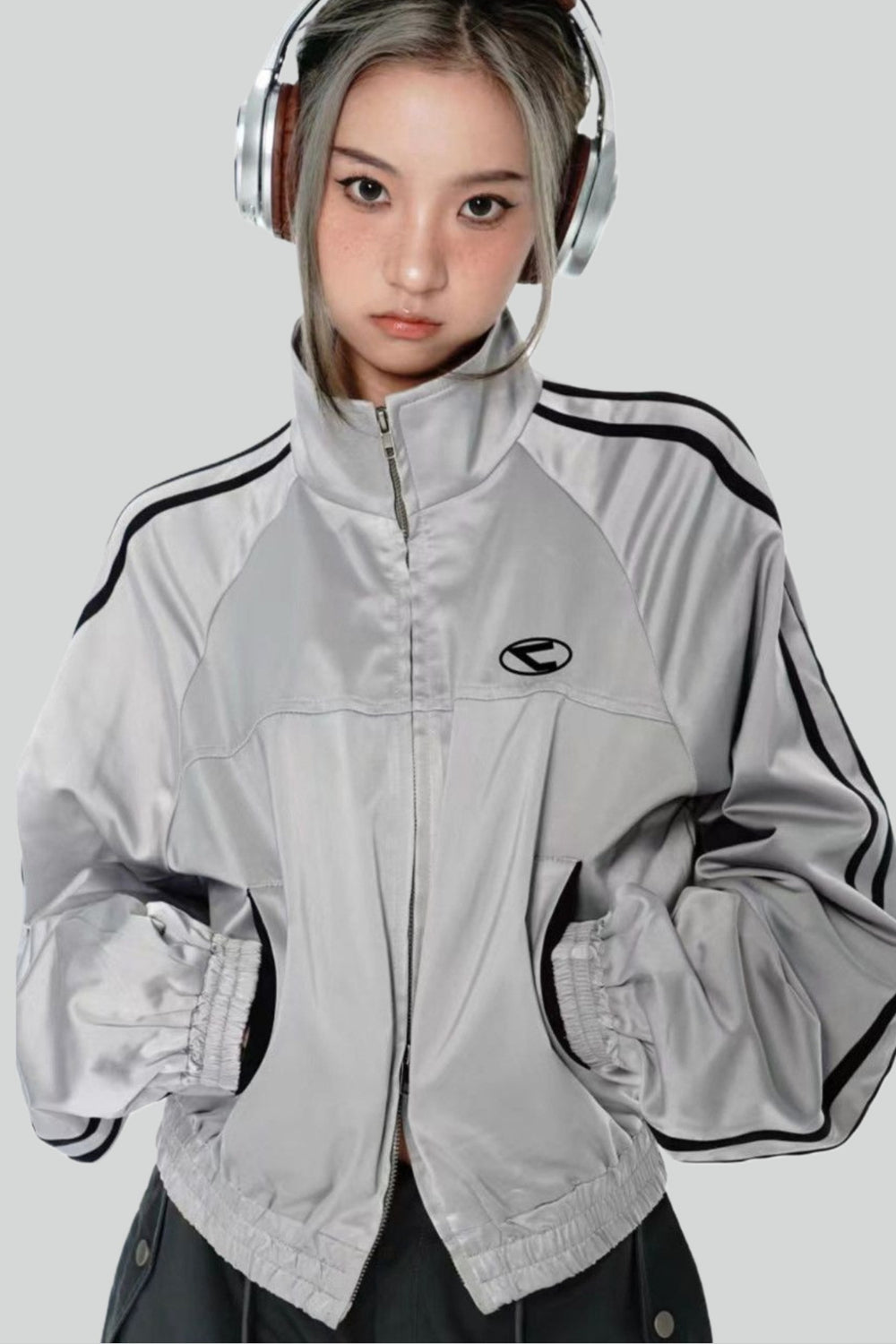 Zip-up tracksuit jacket with stripes