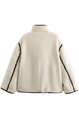 Jacket with stand-up collar and buttons, contrasting trim