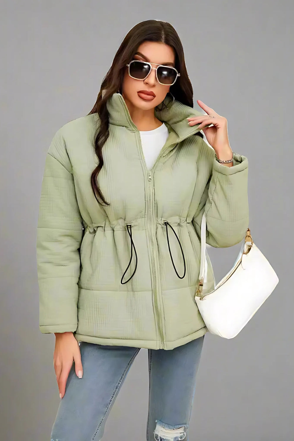 Green cotton jacket with zipper
