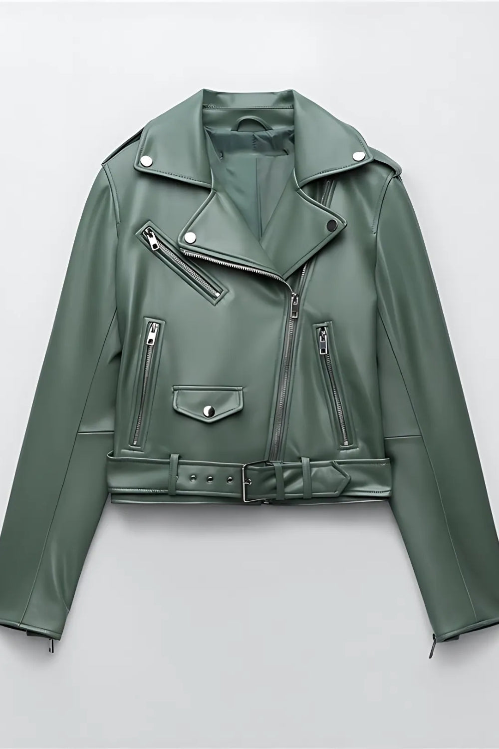 Leather jacket with belt