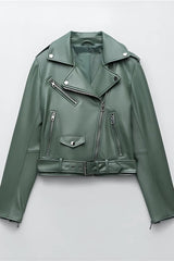 Leather jacket with belt