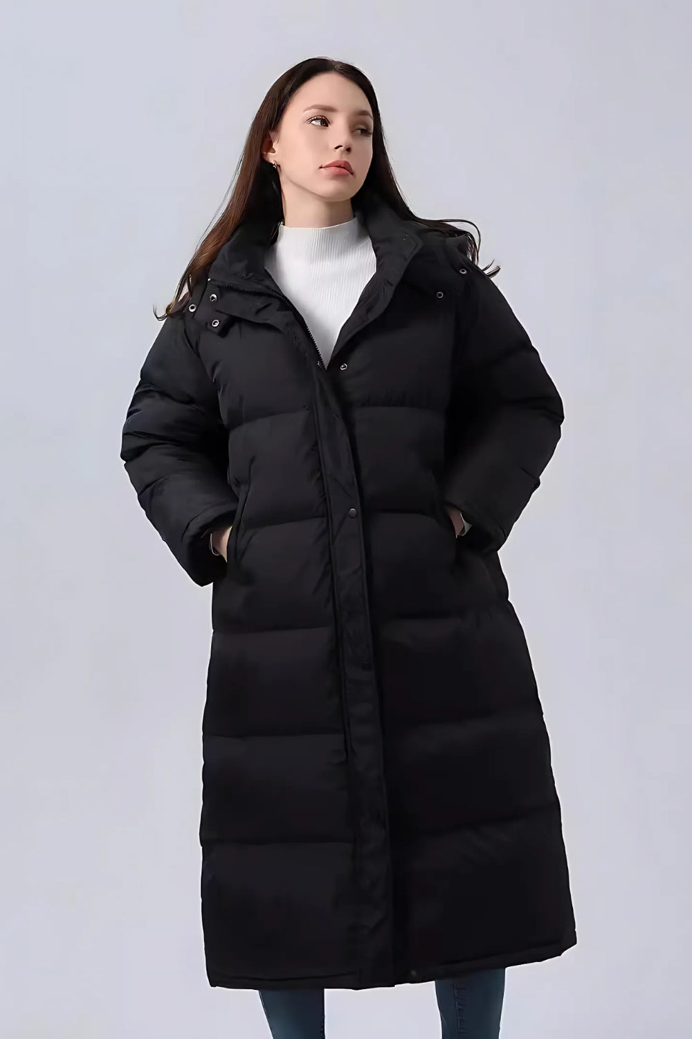 Black lined cotton coat with hood