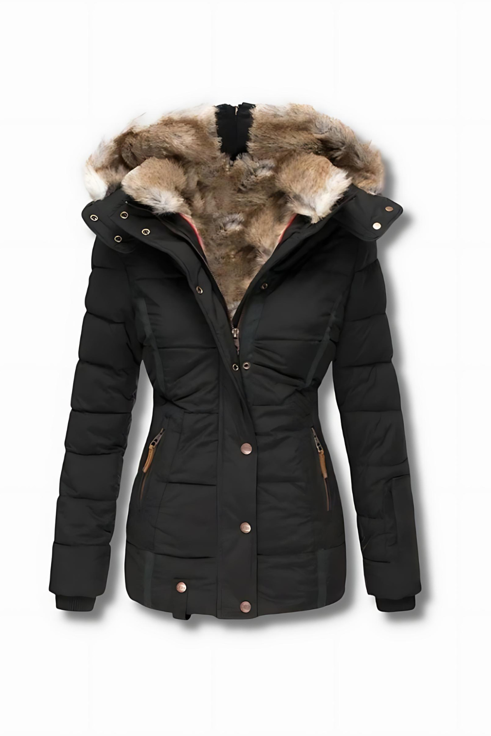 Quilted coat with stand-up collar and hood