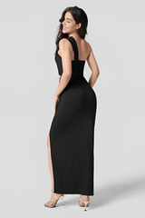 Black one shoulder cutout maxi dress