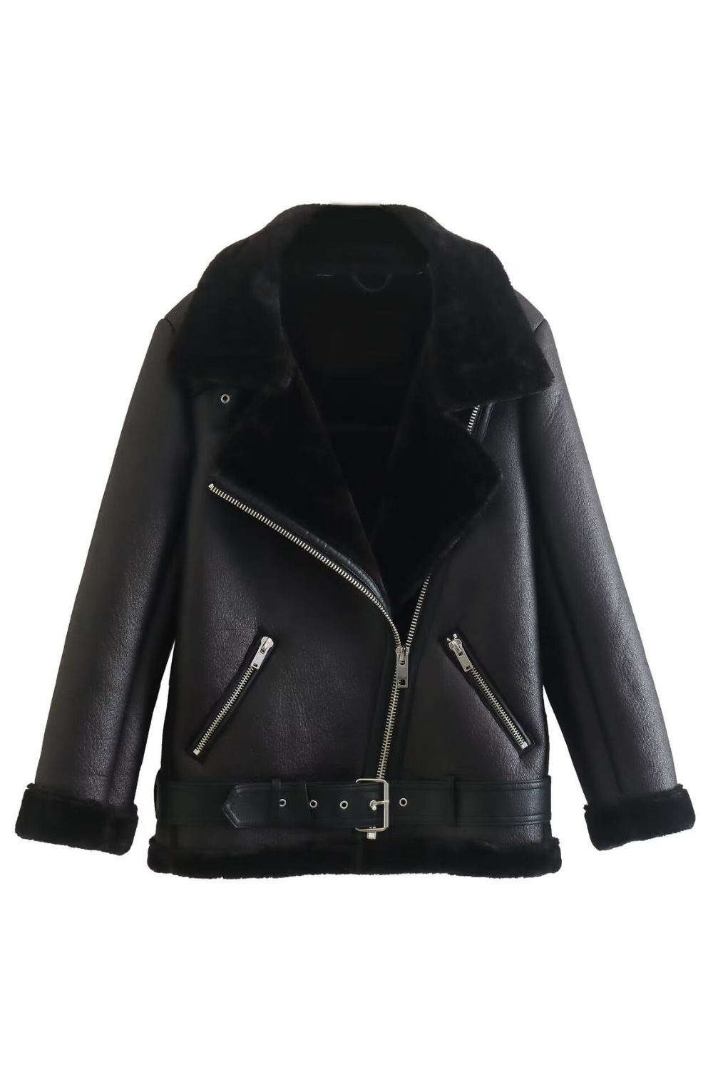 Amelia leather jacket with integrated fur