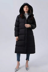 Black lined cotton coat with hood