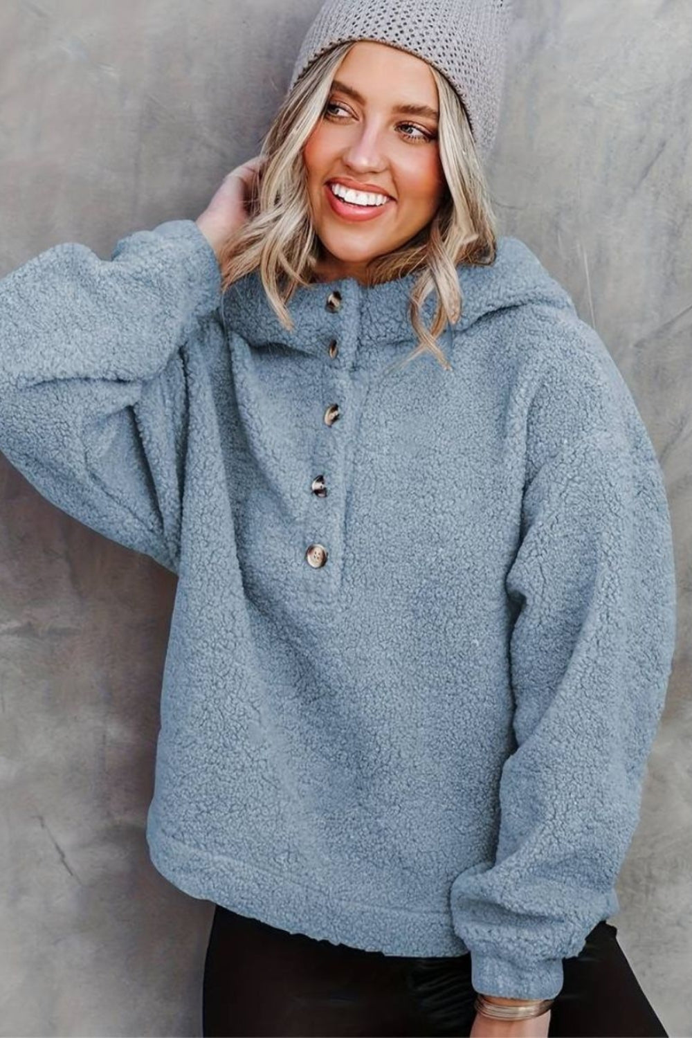 Soft button-up hoodie