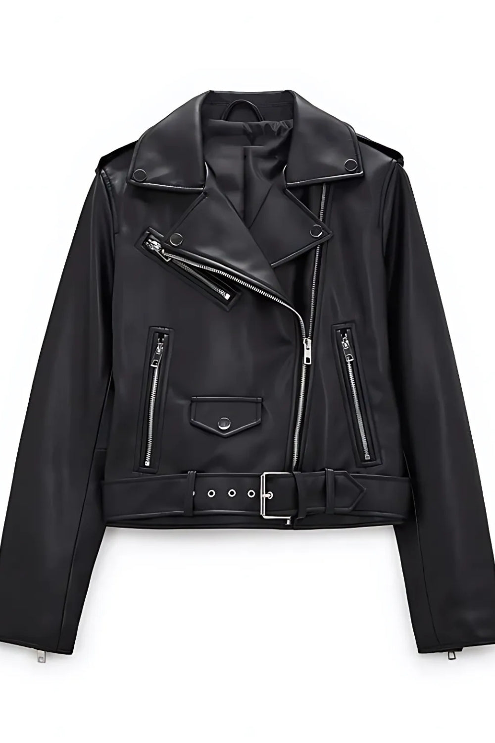 Leather jacket with belt