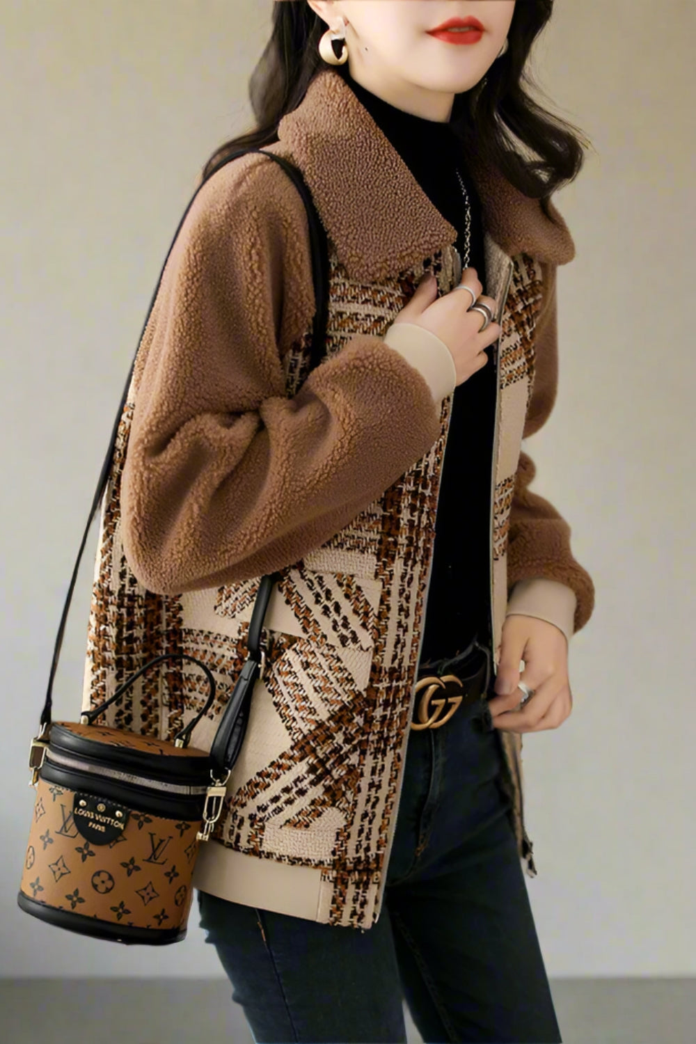 Brown plaid raglan jacket