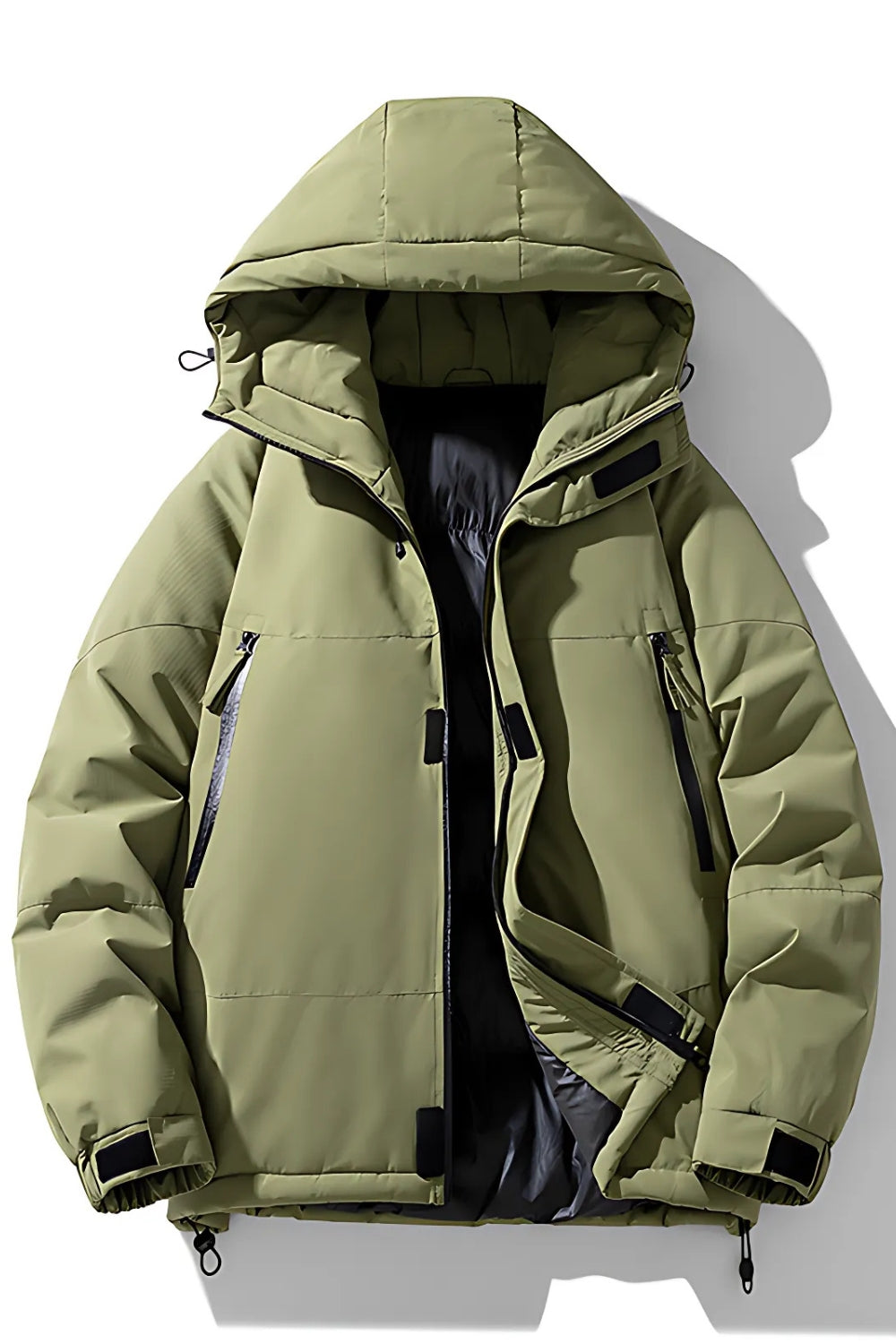 Technical down jacket with hood