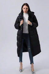 Black lined cotton coat with hood