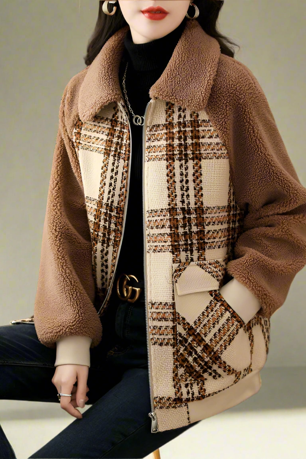 Brown plaid raglan jacket