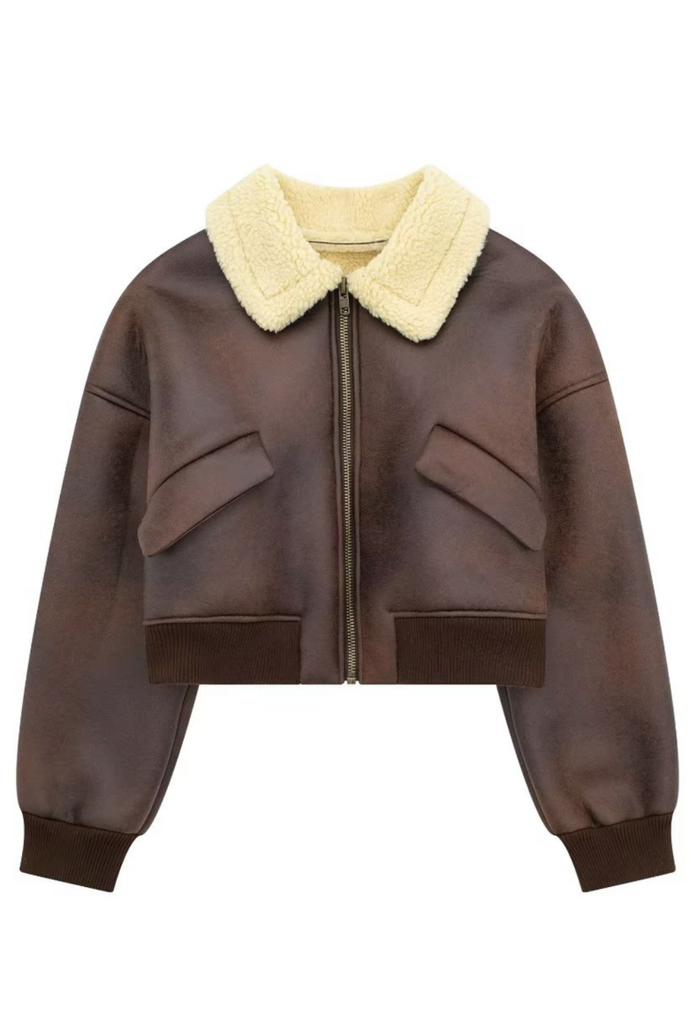 Brown fleece-lined long-sleeved jacket