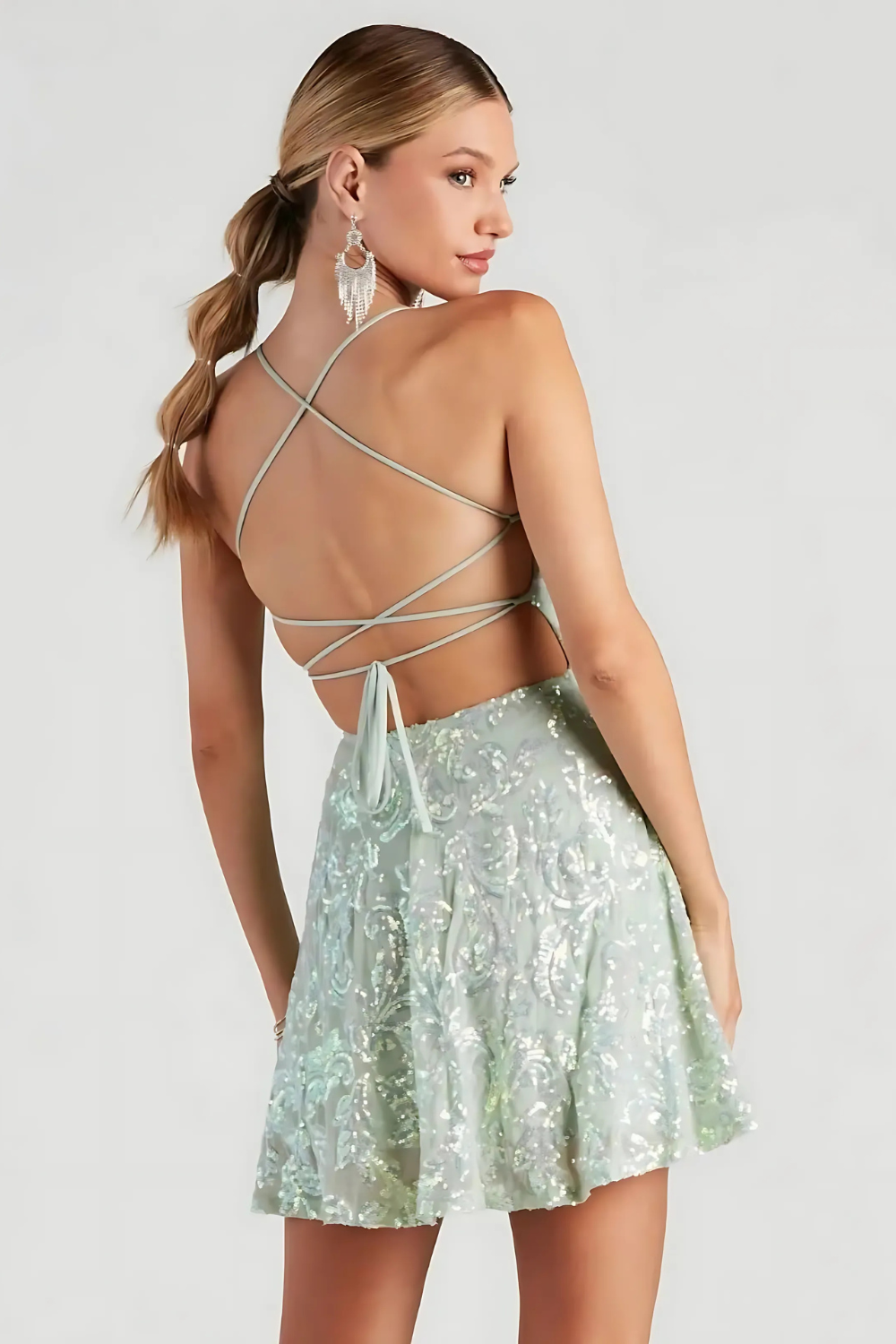Zephyra sequin backless dress