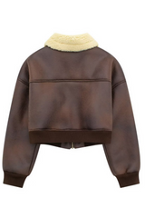 Brown fleece-lined long-sleeved jacket