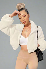 Short zip-up jacket with stand-up collar