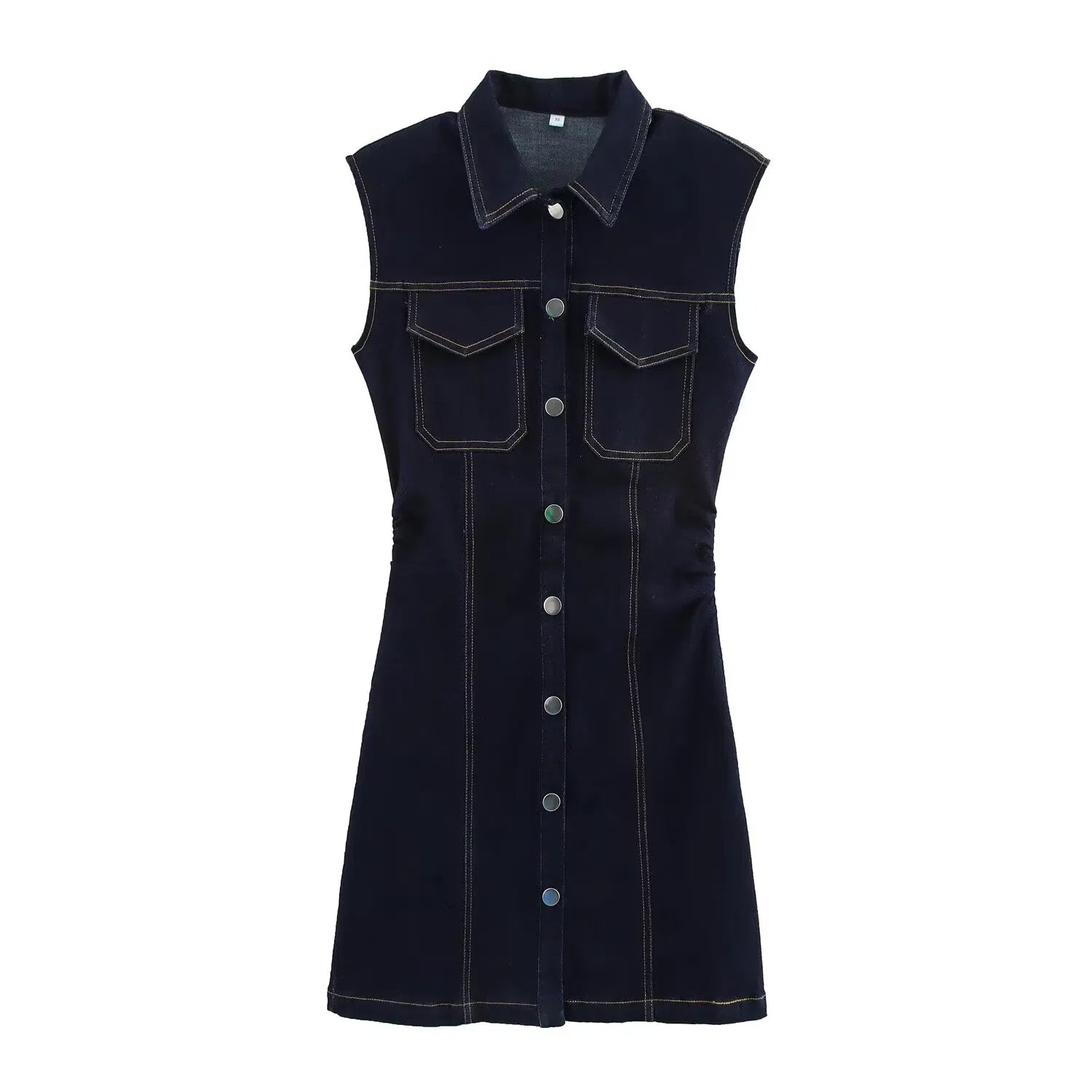 Sleeveless denim dress with buttons