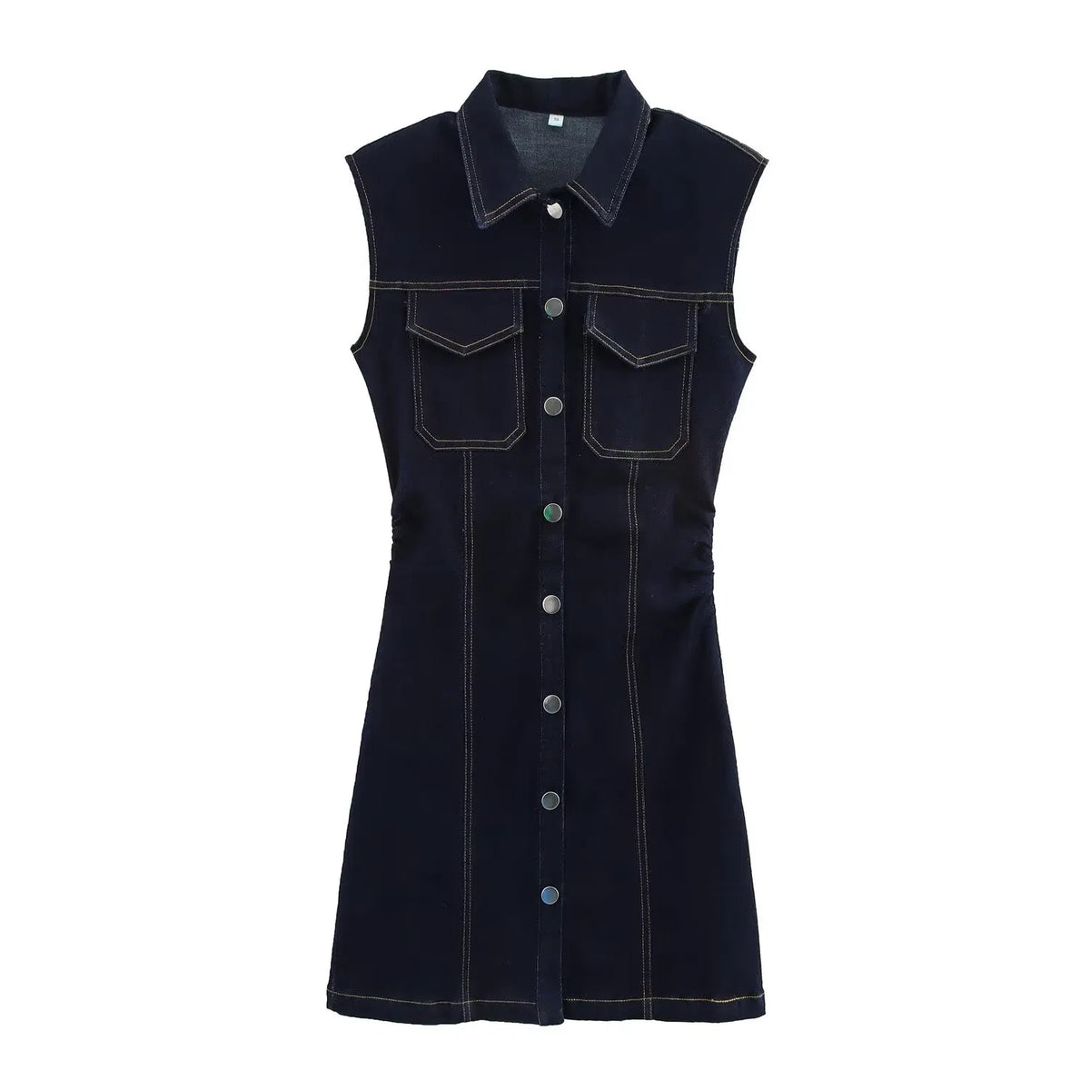 Sleeveless denim dress with buttons